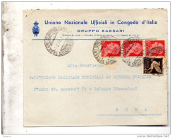1944 LETTERA INTESTATA UNIONE NAZIONALE UFFICIALI IN CONGEDO D'ITALIA CON ANNULLO SASSARI - Marcophilie