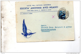 1949 LETTERA INTESTATA SOCIETÀ ANONIMA AVES CON ANNULLO MILANO - 1946-60: Poststempel