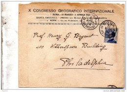 1914 LETTERA INTESTATA X CONGRESSO GEOGRAFICO INTERNAZIONALE CON ANNULLO ROMA - Marcophilia
