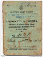 1938 - MINISTERO DELLA GUERRA - CERTIFICATO D' IDONIETA'  ALLA CONDOTTA DI VEICOLI MILITARI - Dokumente