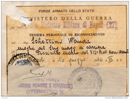 1942 MINISTERO DELLA GUERRA - TESSERA PERSONALE DI RICONOSCIMENTO - Dokumente