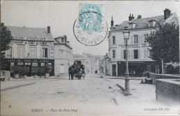 C. P. A. : 78 : LIMAY : Place Du Pont Neuf, "Café Du Pont De Limay", Attelage, Animé, Timbre En 1906 - Limay