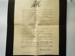 2024 - 2188  FAIRE-PART De  DECES  De Mme Zoé-Cécile  PEYRAC  à MAURIAC  Le 18 MAI 1923   XXX - Obituary Notices