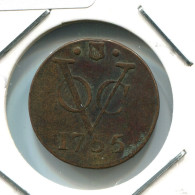 1755 UTRECHT VOC DUIT NEERLANDÉS NETHERLANDS Colonial Moneda #VOC1694.10.E.A - Indie Olandesi