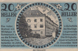 20 HELLER 1920 Stadt SCHWARZACH IM PONGAU Salzburg Österreich Notgeld #PE897 - Lokale Ausgaben