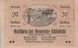 20 HELLER 1920 Stadt SCHoNBICHEL Niedrigeren Österreich Notgeld #PE693 - Lokale Ausgaben