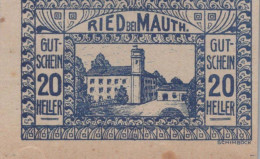 20 HELLER 1920 Stadt Ried Bei Mauthausen Österreich Notgeld Banknote #PD982 - [11] Emissions Locales
