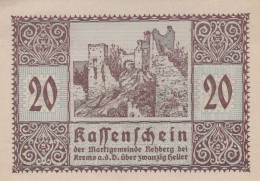 20 HELLER 1920 Stadt REHBERG BEI KREMS AN DER DONAU Niedrigeren Österreich Notgeld Papiergeld Banknote #PG800 - [11] Emissions Locales