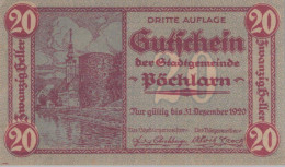 20 HELLER 1920 Stadt PoCHLARN Niedrigeren Österreich Notgeld Banknote #PE356 - [11] Emissions Locales