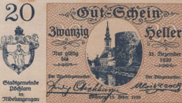 20 HELLER 1920 Stadt PoCHLARN Niedrigeren Österreich Notgeld Banknote #PE314 - [11] Emissions Locales