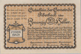 20 HELLER 1920 Stadt PIBERBACH Oberösterreich Österreich Notgeld Papiergeld Banknote #PG974 - [11] Local Banknote Issues