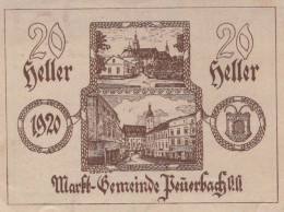 20 HELLER 1920 Stadt PEUERBACH Oberösterreich Österreich Notgeld Banknote #PE298 - [11] Local Banknote Issues