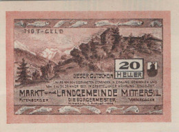 20 HELLER 1920 Stadt MITTERSILL Salzburg Österreich Notgeld Banknote #PD822 - [11] Emissions Locales