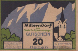 20 HELLER 1920 Stadt MITTERNDORF Styria Österreich Notgeld Banknote #PD846 - [11] Emissions Locales