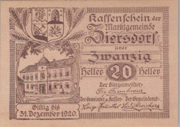 20 HELLER 1920 Stadt ZIERSDORF Niedrigeren Österreich Notgeld Papiergeld Banknote #PG757 - [11] Emissions Locales
