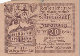 20 HELLER 1920 Stadt ZIERSDORF Niedrigeren Österreich Notgeld Banknote #PI373 - [11] Local Banknote Issues