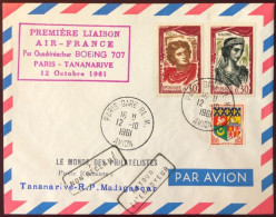 France, Première Liaison AIR FRANCE PARIS_TANANARIVE 1961 - Enveloppe - (W1516) - Premiers Vols