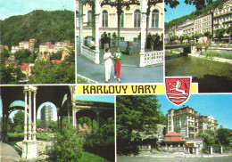 KARLOVY VARY, MULTIPLE VIEWS, ARCHITECTURE, PAVILION, BRIDGE, PARK, EMBLEM, CZECH REPUBLIC, POSTCARD - Czech Republic