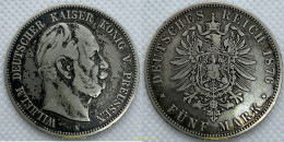 2286 ALEMANIA 1876 PRUSSIA PRUSSEN GERMAN STATES 5 MARK MARCHI 1876 A WILHELM - Germany