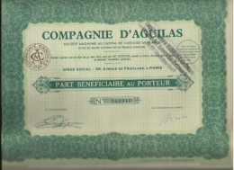 COMPAGNIE  D'AGUILAS -MINES DE PLOMB ARGENTFERE - LOT DE 10 EXEMPLAIRES DE PART BENFICIAIRE  ANNEE 1935 - Bergbau