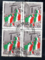 ITALIA REPUBBLICA ITALY REPUBLIC 1976 30° ANNIVERSARIO DELLA REPUBBLICA QUARTINA BLOCK LIRE 100 USATO USED - 1971-80: Used