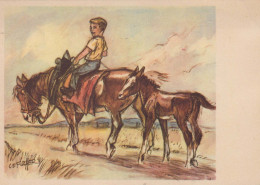 CAVALLO BAMBINO Animale Vintage Cartolina CPSM #PBB134.A - Horses