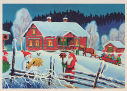 PAPÁ NOEL Feliz Año Navidad MUÑECO DE NIEVE Vintage Tarjeta Postal CPSM #PAU365.ES - Santa Claus