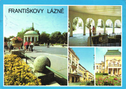 FRANTISKOVY LAZNE, MULTIPLE VIEWS, ARCHITECTURE, PAVILION, GARDEN, CAR, CZECH REPUBLIC, POSTCARD - Czech Republic