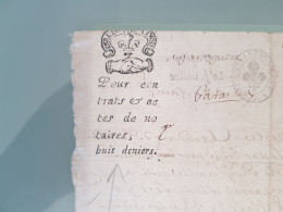 1673? Parlement De Thoulouze Pour Contrats Et Actes DE Notaires . Huit Deniers . Pas Répertorié. - Cachets Généralité