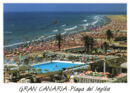 GRAN CANARIA, ARCHITECTURE, BEACH, RESORT, UMBRELLA, POOL, BOAT, PALM TREES, SPAIN, POSTCARD - Gran Canaria