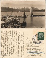 Lindau (Bodensee) Hafen Bodensee Schiff, Alpen Fernansicht 1938   Gelaufen - Other & Unclassified