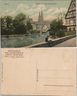 Soest Grosser Teich Und Wiesenkirche, Kirche, Kinder Auf Mauer 1910 - Soest