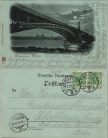 Ansichtskarte Mainz Rheinbrücke Straßenbrücke Bei Mondschein 1898 Luna - Mainz