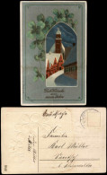 Glückwunsch - Neujahr/Sylvester Kirche - Kleeblätter 1912 Prägekarte - Nouvel An