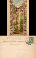 Ansichtskarte Frau - Blumenornament  - Gel. F.-Bockenheim 1905 Goldeffekt - People