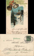 Grußkarte Weihnachten Glocken Winter-Landschaft 1900 Bockenheim (A-Stempel) - Autres & Non Classés