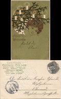 Glückwunsch Grußkarte Weihnachten Mädchen Silhouette 1906 Goldrand/Prägekarte - Other & Unclassified