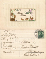 Grußkarte Ostern Geprägte Glocken Küken 1915 Gold Prägekarte Stempel GRIESHEIM - Ostern