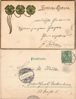 Glückwunsch Grußkarte Ostern Kleeblätter Geprägt 1901 Goldrand - Ostern