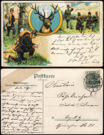 Ansichtskarte Litho AK Jagd Jäger Mehrbild - Hirsch 1913   Gel. Stempel Potsdam - Autres & Non Classés