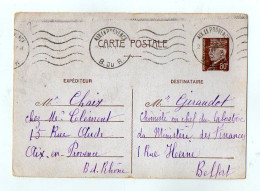TB 4843 - 1942 - Entier Postal Type PETAIN - M. CHAIX à AIX EN PROVENCE Pour M. GIRAUDOT, Chimiste En Chef .. à BELFORT - Cartes Postales Types Et TSC (avant 1995)