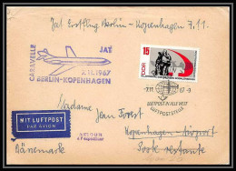 11209/ Lettre Cover Allemagne (germany DDR) Avion (plane) Interflug 7/11/1967 Lyon Berlin Kopenhagen Caravelle - Airplanes