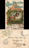 Frau Im Haus, Feilchen - Gruss Aus Der Senne 1905 Goldrand/Prägekarte - 1900-1949