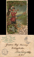 Behüt Doch Gott Trompeter Kleeblätter Glückssymbol 1905 Goldrand/Prägekarte - Autres & Non Classés