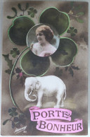C. P. A. : Porte Bonheur Elephant Blanc Et Portrait D'une Dame Dans Un Trèfle à 4 Feuilles - Other & Unclassified