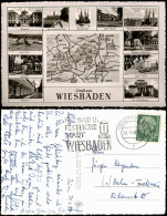 Wiesbaden Mehrbild-AK Mit Umgebungskarte U. Stadtteilansichten 1958 - Wiesbaden