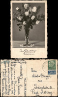 Ansichtskarte  Glückwunsch Geburtstag Birthday Rosen In Kristallvase 1955 - Anniversaire