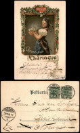Thüringen Typen Ansichtskarte Frau Mit Klößen 1898  Gel Nach Kristiana - Autres & Non Classés