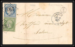 39074 N° 20 + 37 Lambesc Septembre 1871 Boite Rurale E Bonneval Bouches Du Rhone Pour Salon-de-Provence Lettre Cover - 1849-1876: Classic Period