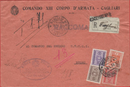 ITALIA - Storia Postale Regno - 1938 - In Franchigia + 1 + 50c + 20c + 5c Segnatasse - Raccomandata Tassata - Comando XI - Marcophilia